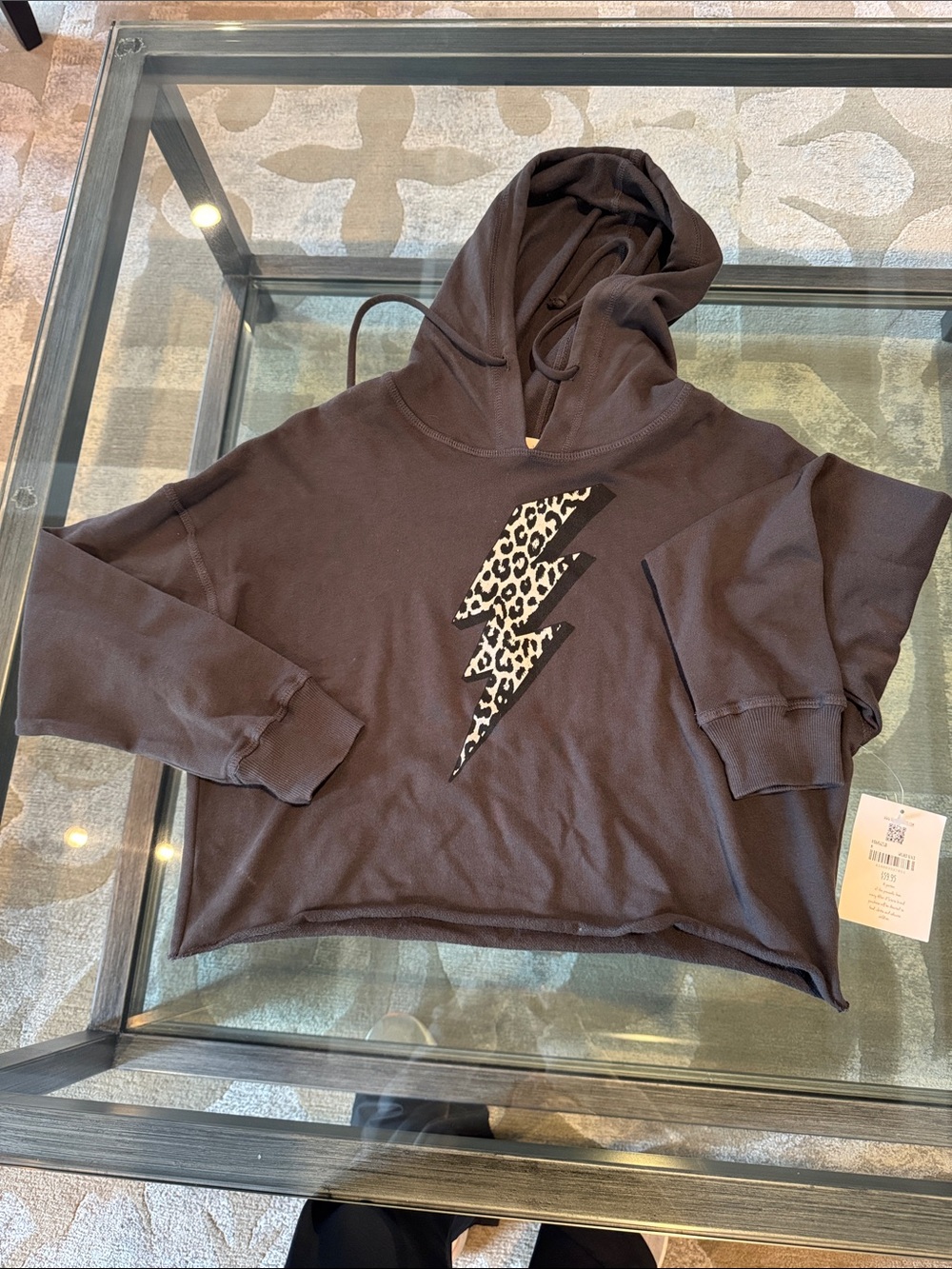 Altar'd State Black Cropped Hoodie with Leopard Bolt